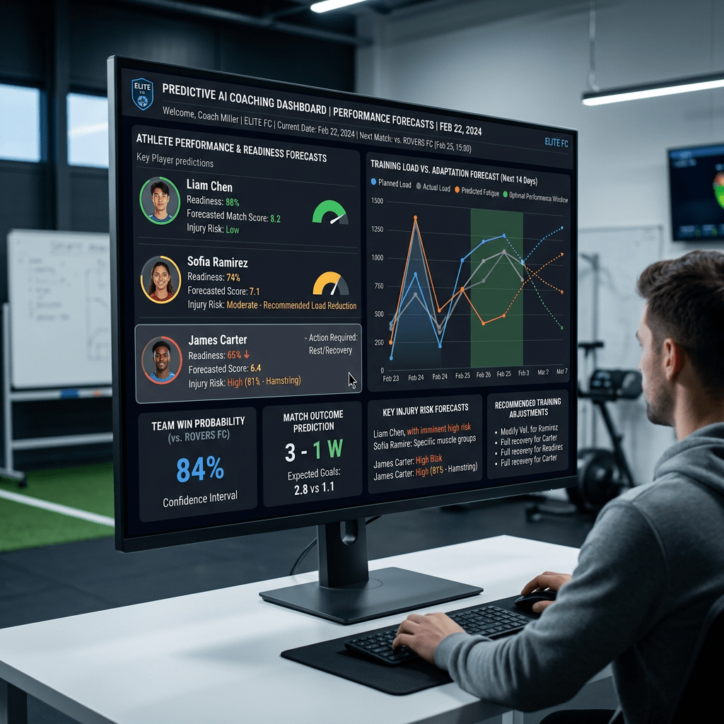 Predictive AI coaching dashboard with forecasts